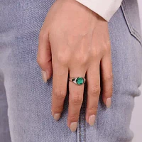 Womens Genuine Green Malachite Sterling Silver Round Cocktail Ring