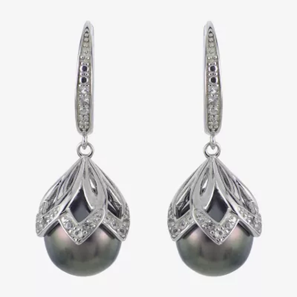 Gray Cultured Tahitian Pearl Sterling Silver Drop Earrings