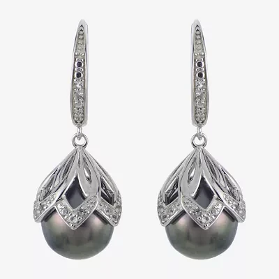 Gray Cultured Tahitian Pearl Sterling Silver Drop Earrings