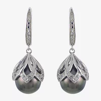 Gray Cultured Tahitian Pearl Sterling Silver Drop Earrings