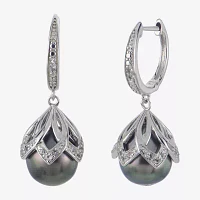 Gray Cultured Tahitian Pearl Sterling Silver Drop Earrings