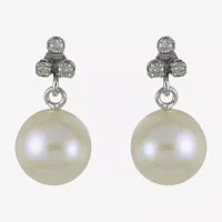 Diamond Accent White Cultured Freshwater Pearl 10K White Gold Ball Drop Earrings