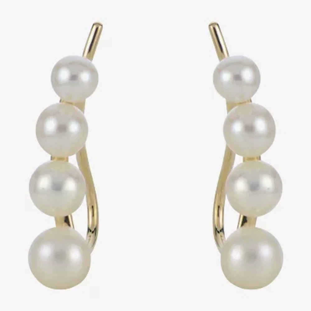 Cultured Freshwater Pearl and 14K Yellow Gold Climber Earrings