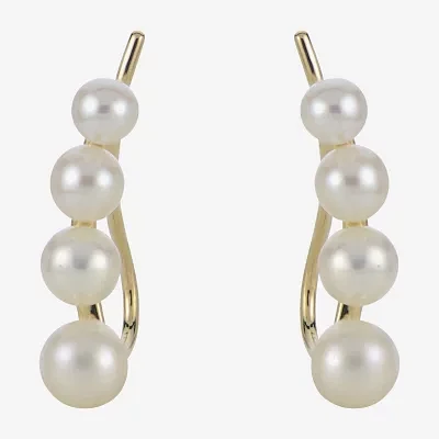 Cultured Freshwater Pearl and 14K Yellow Gold Climber Earrings