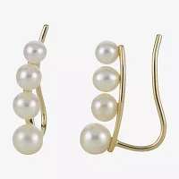 Cultured Freshwater Pearl and 14K Yellow Gold Climber Earrings