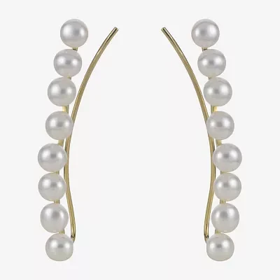 White Cultured Freshwater Pearl 10K Gold Ear Climbers