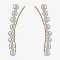 White Cultured Freshwater Pearl 10K Gold Ear Climbers