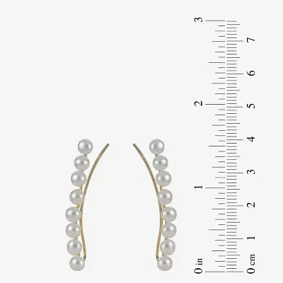 White Cultured Freshwater Pearl 10K Gold Ear Climbers