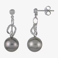 Diamond Accent Black Cultured Tahitian Pearl 14K White Gold Drop Earrings