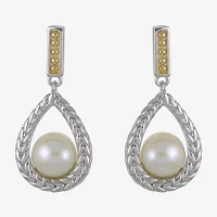 White Cultured Freshwater Pearl 14K Two Tone Gold Over Silver Drop Earrings