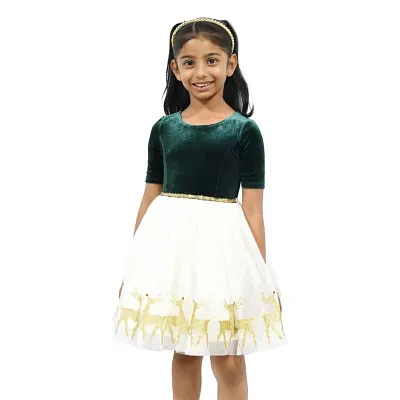 Lilt Little Girls Elbow Sleeve Fitted Party Dress