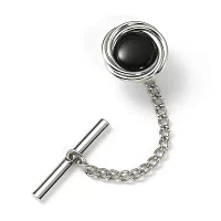 Silver-Plated Tie Tack with Onyx Stone