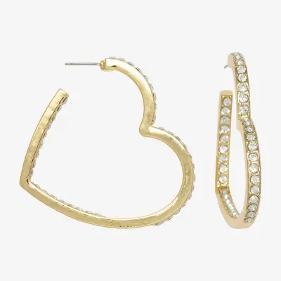 Mixit Hypoallergenic Gold Tone Crystal Heart Hoop Earrings