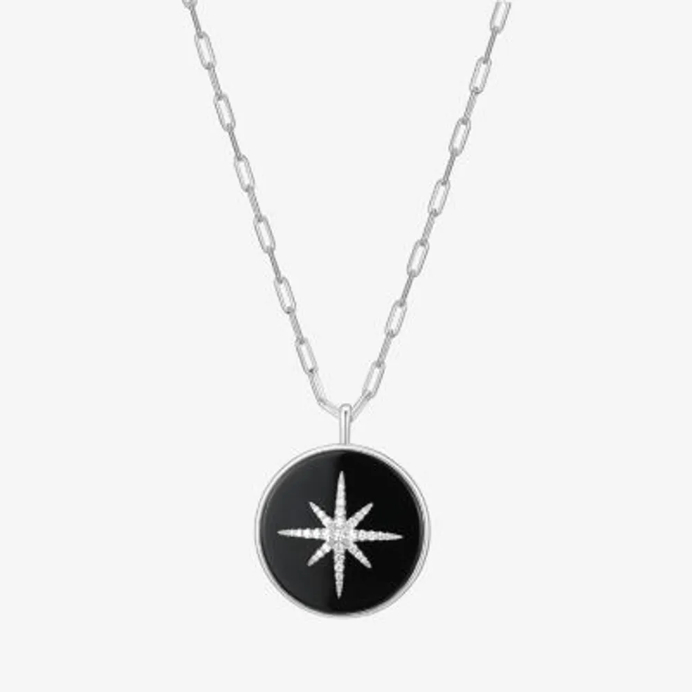 North Star Womens 4 1/2 CT. T.W. Black Agate Sterling Silver Star Pendant Necklaces
