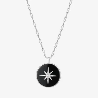 North Star Womens 4 1/2 CT. T.W. Black Agate Sterling Silver Star Pendant Necklaces
