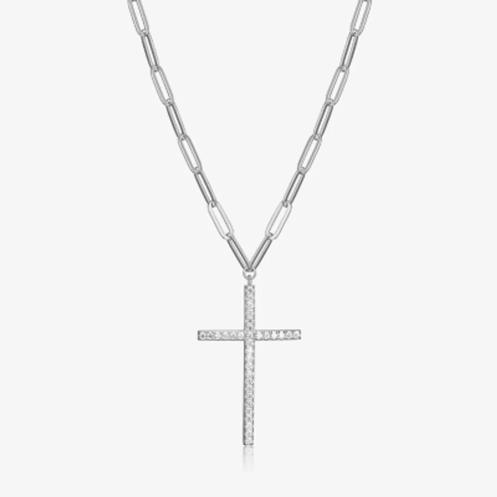 Womens 1/2 CT. T.W. Cubic Zirconia Sterling Silver Cross Pendant Necklace