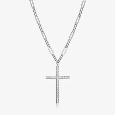 Womens 1/2 CT. T.W. Cubic Zirconia Sterling Silver Cross Pendant Necklace