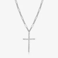 Womens 1/2 CT. T.W. Cubic Zirconia Sterling Silver Cross Pendant Necklace
