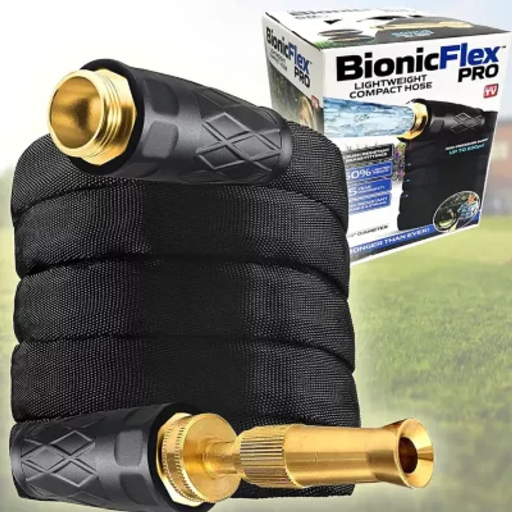 Bionic Flex Pro Ultra Durable and Lightweight 25 Foot Garden Water Hose with Adjustable Brass Spraying and Shooting Nozzle