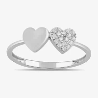 Womens 1/10 CT. T.W. Lab Grown White Diamond 10K White Gold Heart Cocktail Ring