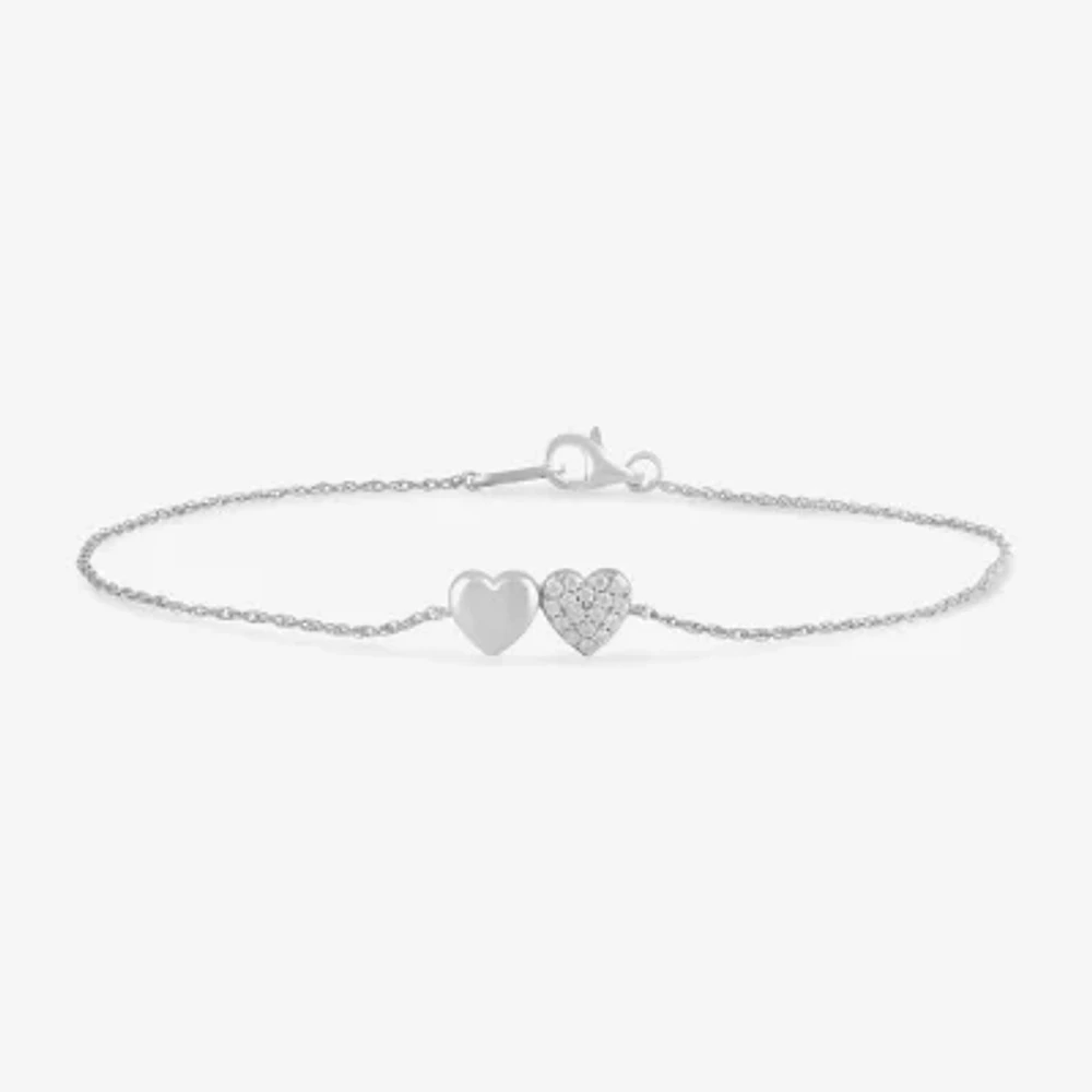 10K White or Yellow Gold 7.25 Inch Rope Heart Chain Bracelet