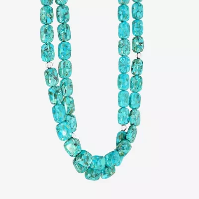 Enhanced Turquoise Double-Row Rectangle Stone Necklace