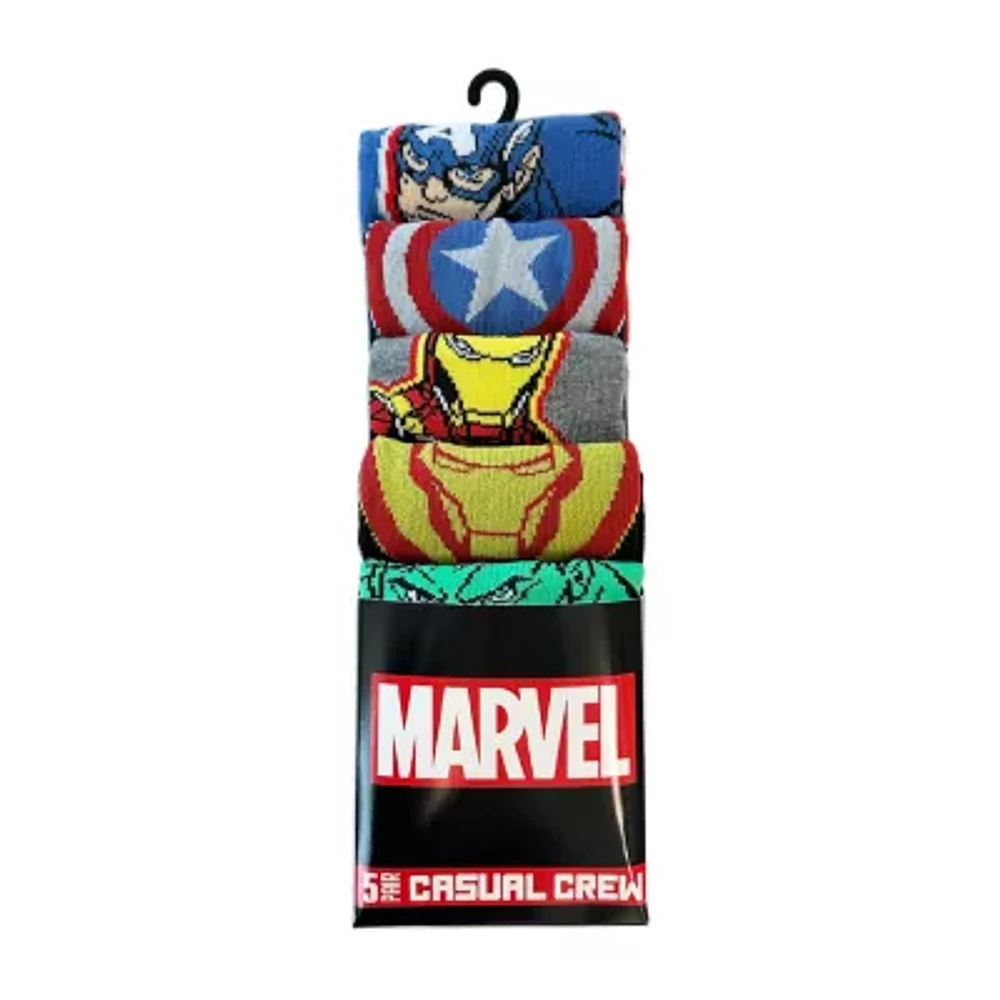 5 Pair Marvel Crew Socks Mens