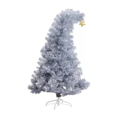 Nearly Natural Artificial Silver Tinsel Holiday Santa'S Hat With Star Topper 5 Foot Christmas Tree