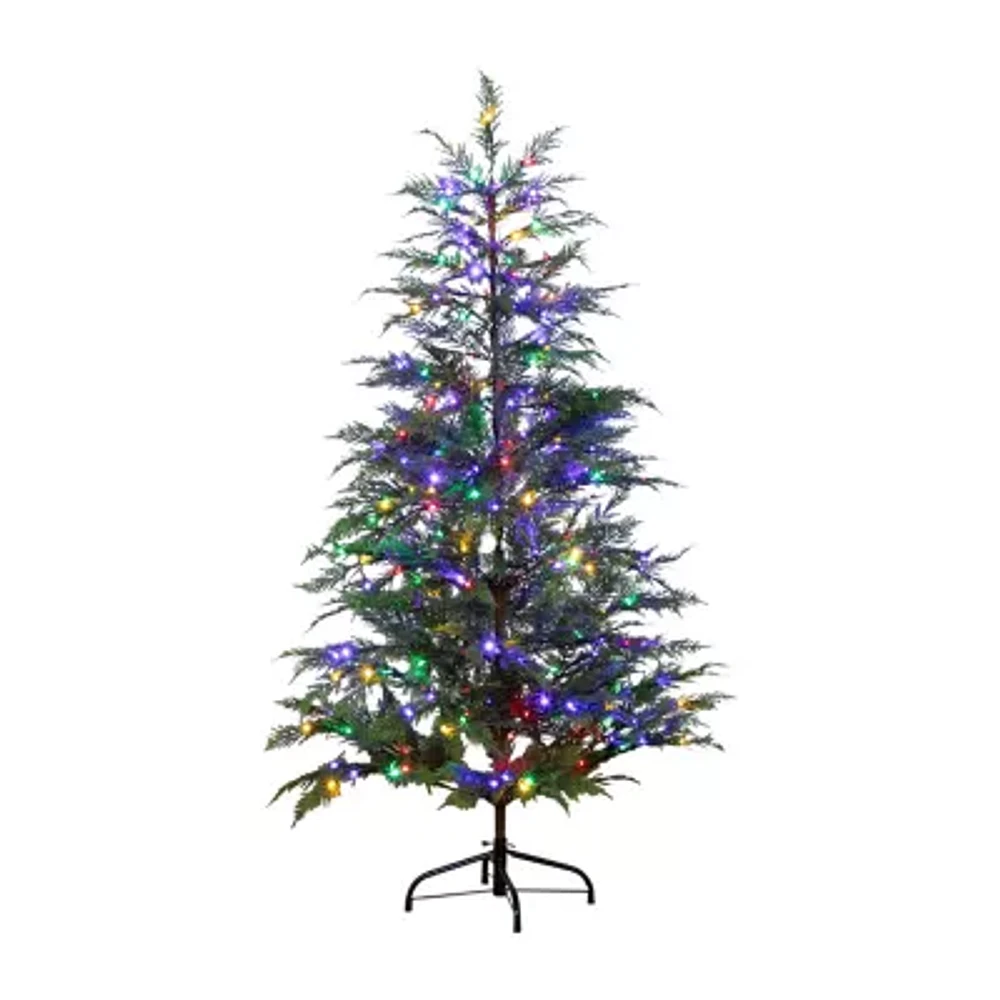 Nearly Natural Pre-Lit Artificial Park City Pine With 200 Multicolored Led Dewdrop Lights 5 Foot Christmas Tree