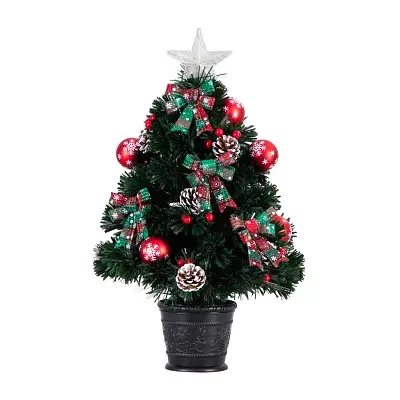 Nearly Natural Pre-Lit Fiber Optic Cosmopolitan Star Topped Artificial  With Decorative Planter 2 Foot Christmas Tree