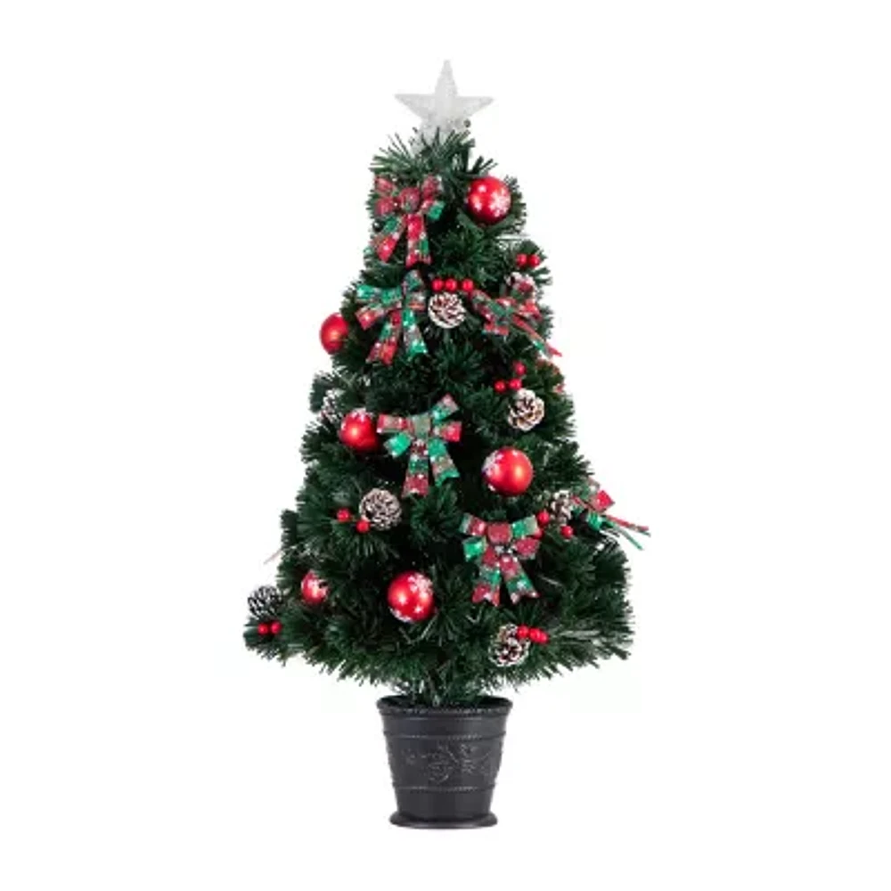 Nearly Natural 36in Pre-Lit Fiber Optic Cosmopolitan Star Topped Artificial  With Decorative Planter 3 Foot Christmas Tree