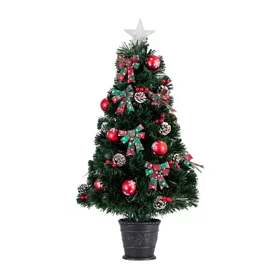 Nearly Natural 36in Pre-Lit Fiber Optic Cosmopolitan Star Topped Artificial  With Decorative Planter 3 Foot Christmas Tree