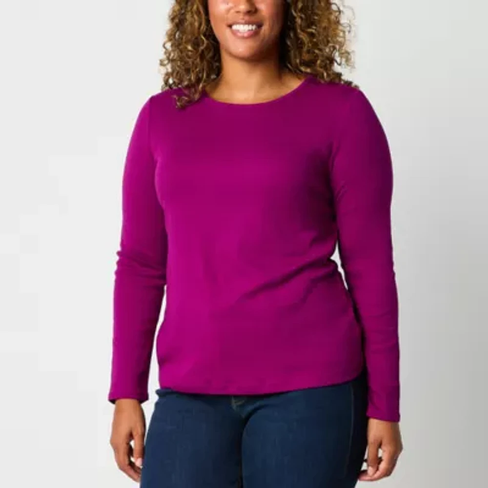 Liz Claiborne Womens Crew Neck Long Sleeve T-Shirt