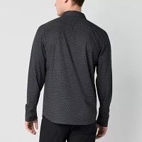 Stylus Mens Moisture Wicking Regular Fit Long Sleeve Geometric Button-Down Shirt