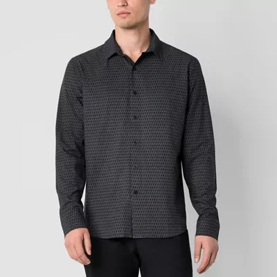 Stylus Mens Moisture Wicking Regular Fit Long Sleeve Geometric Button-Down Shirt