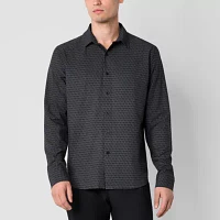 Stylus Mens Moisture Wicking Regular Fit Long Sleeve Geometric Button-Down Shirt