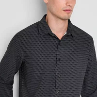 Stylus Mens Moisture Wicking Regular Fit Long Sleeve Geometric Button-Down Shirt