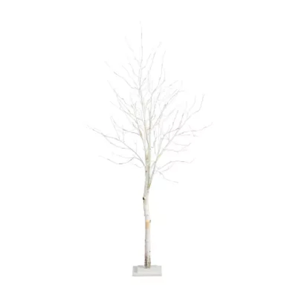 Nearly Natural Pre-Lit Artificial White Birch  With 90 White Led Lights 6 Foot Christmas Tree