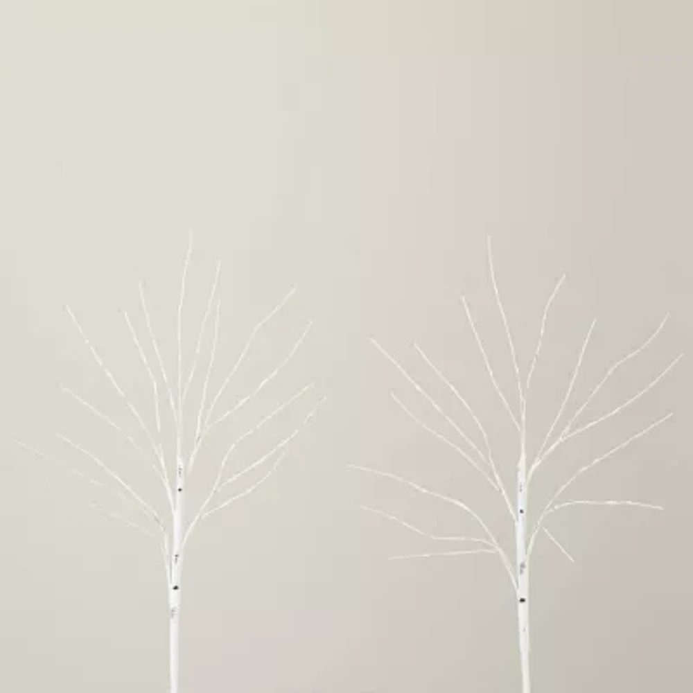 Nearly Natural 24in Pre-Lit Artificial White Birch Branches With 80 Warm White Led Lights 2 Foot Christmas Tree