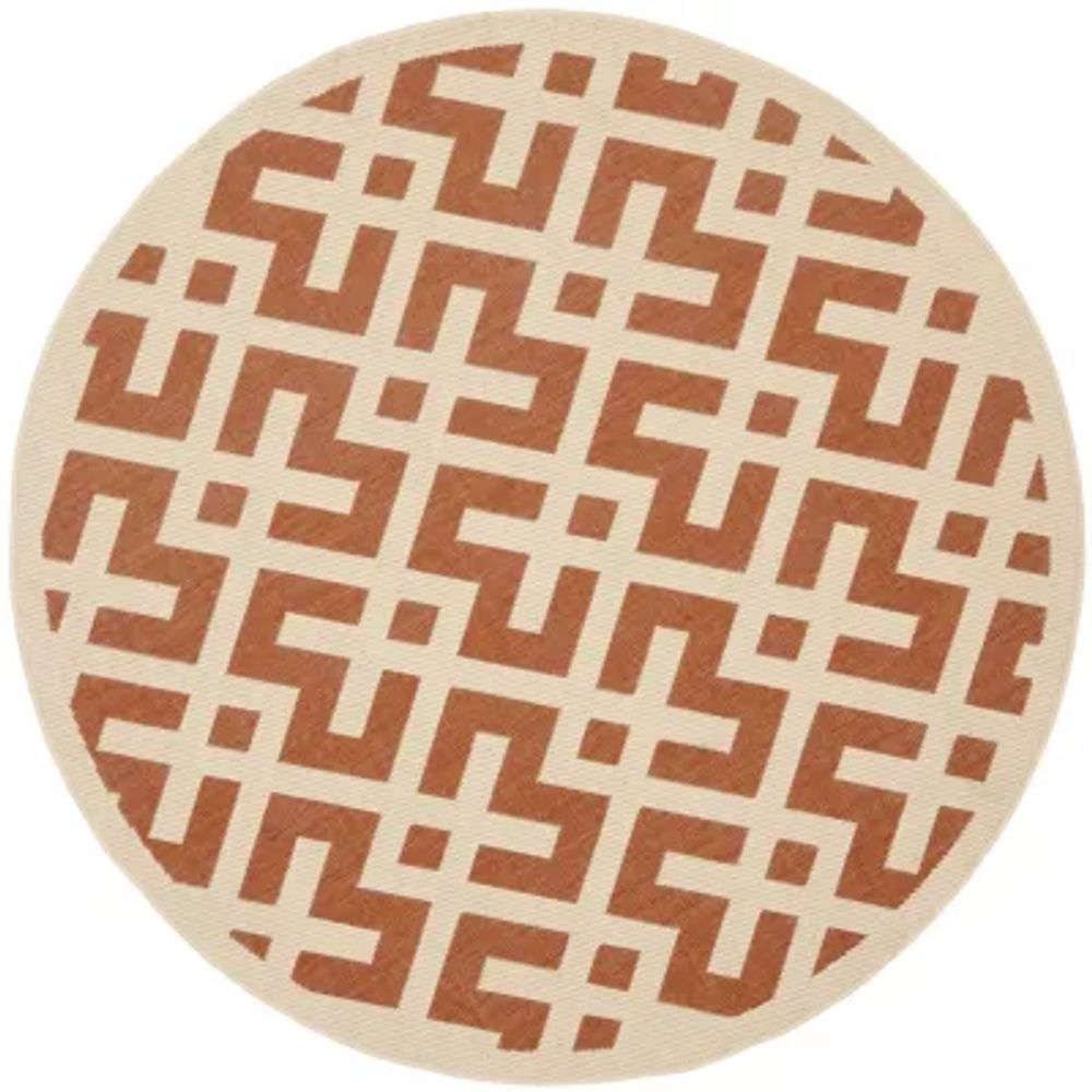 Safavieh Courtyard Collection Darrin Geometric Indoor/Outdoor Round Area Rug