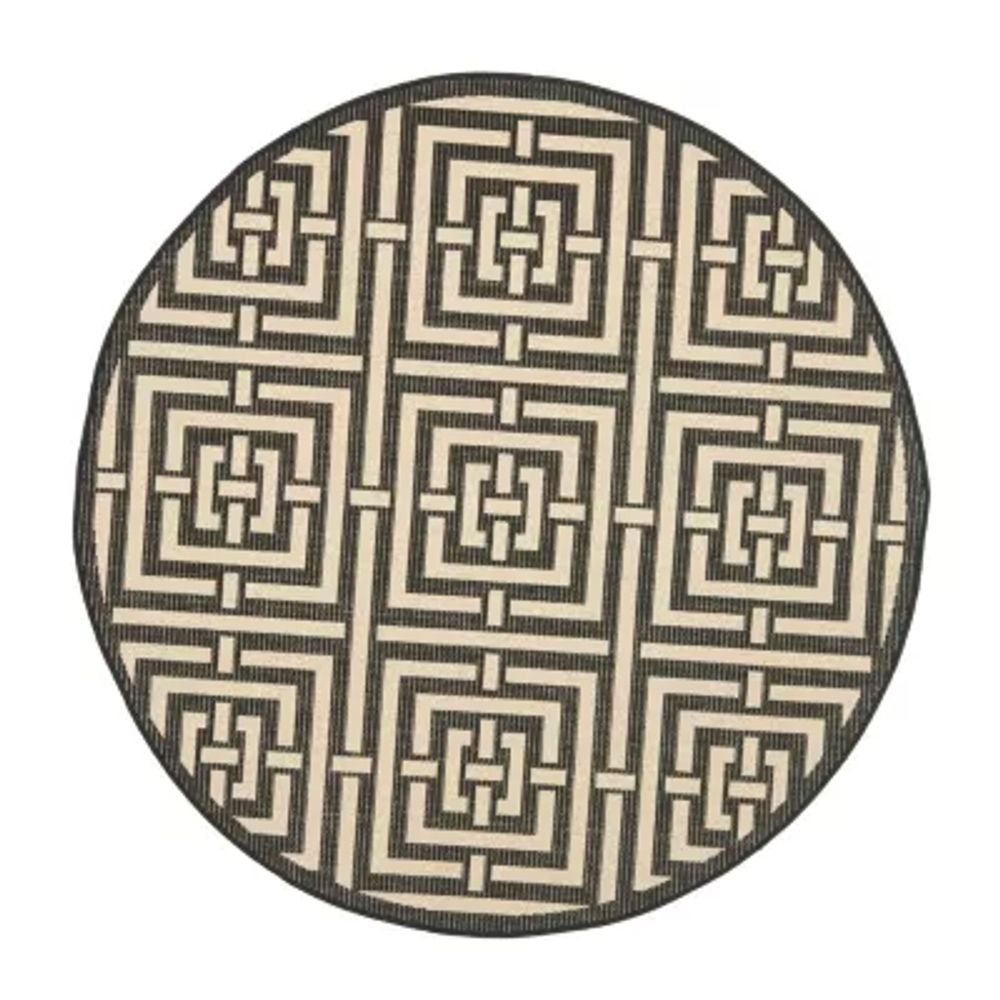 Safavieh Courtyard Collection Varvara Geometric Indoor/Outdoor Round Area Rug