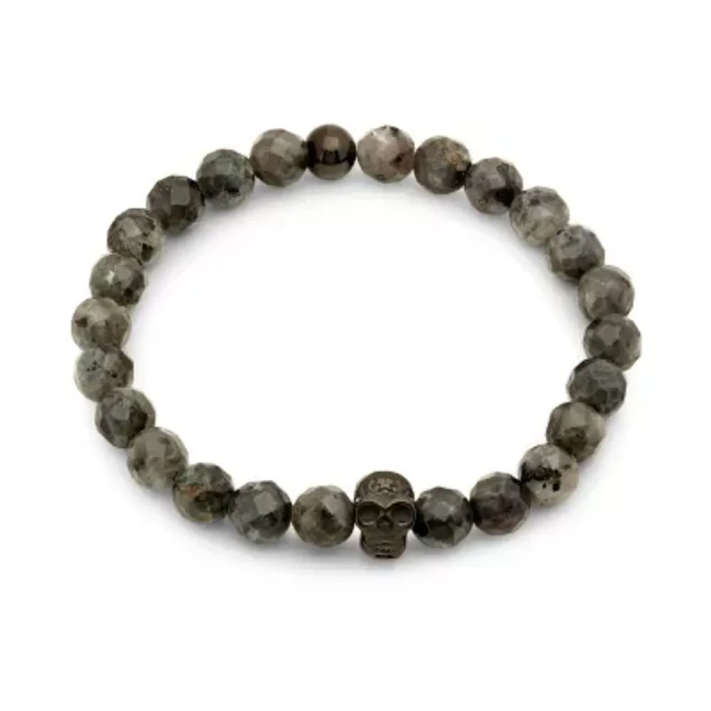 Steeltime Mens Stainless Black Lava Bead Bracelet