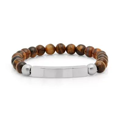 Steeltime Mens Tigers Eye Beaded Bracelet