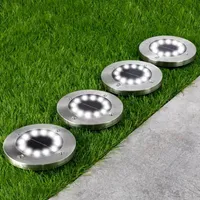 Bell + Howell 8 LED Super Bright Solar Powered Round Disk Light with Auto On/Off Lighting and Waterproof Rust-Free Stainless Tops - 4 Pack