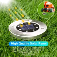 Bell + Howell 8 LED Super Bright Solar Powered Round Disk Light with Auto On/Off Lighting and Waterproof Rust-Free Stainless Tops - 4 Pack