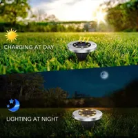 Bell + Howell 8 LED Super Bright Solar Powered Round Disk Light with Auto On/Off Lighting and Waterproof Rust-Free Stainless Tops - 4 Pack