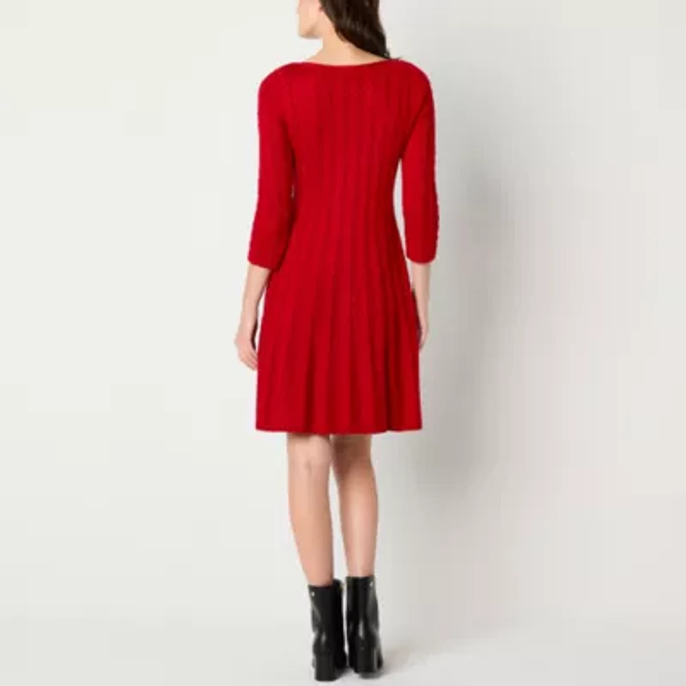 Jessica Howard Womens 3/4 Sleeve Sweater Dress