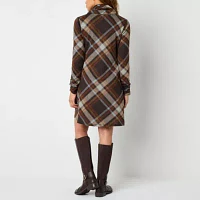 R & K Originals Womens Long Sleeve Plaid Shift Dress