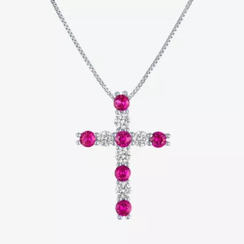 Womens Lab Created Red Ruby Sterling Silver 18 Inch Pendant Necklace