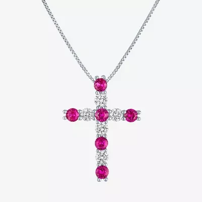 Womens Lab Created Red Ruby Sterling Silver 18 Inch Pendant Necklace